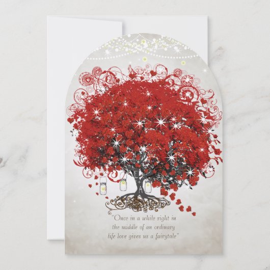 Rustic Mason Jar Red Heart Leaf Tree Wedding Einladung (Rückseite)