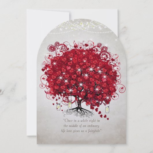 Rustic Mason Jar Red Heart Leaf Tree Wedding Einladung (Rückseite)