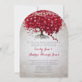 Rustic Mason Jar Red Tree Brown Trunk Wedding Einladung (Vorderseite)