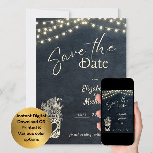 Rustic Mason Jar Save the Date digital und gedruck Einladung