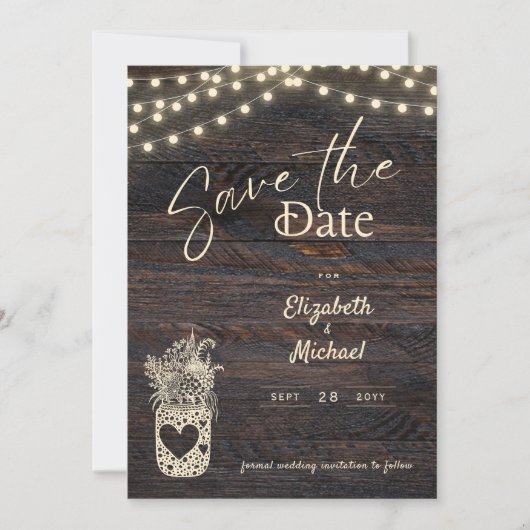 Rustic Mason Jar Save the Date digital und gedruck Einladung (Vorderseite)