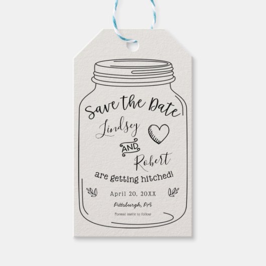 Rustic Mason Jar Save the Date Geschenkanhänger (Vorderseite)