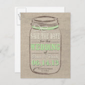 Rustic Mason Jar Save the Date Light Green Ankündigungspostkarte (Vorne/Hinten)