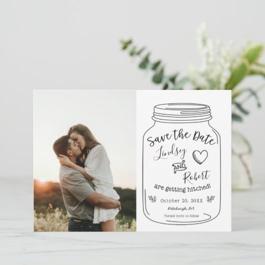 Rustic Mason Jar Save the Date mit Foto Einladung (Stehend Vorderseite)