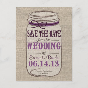 Rustic Mason Jar Save the Date Purples Ankündigungspostkarte