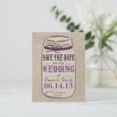 Rustic Mason Jar Save the Date Purples Ankündigungspostkarte (Stehend Vorderseite)