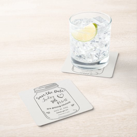 Rustic Mason Jar Save the Date Rechteckiger Pappuntersetzer (Vor Ort)