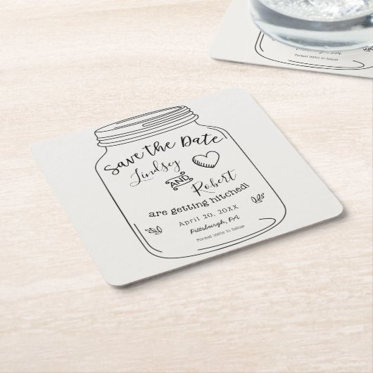 Rustic Mason Jar Save the Date Rechteckiger Pappuntersetzer (angewinkelt)