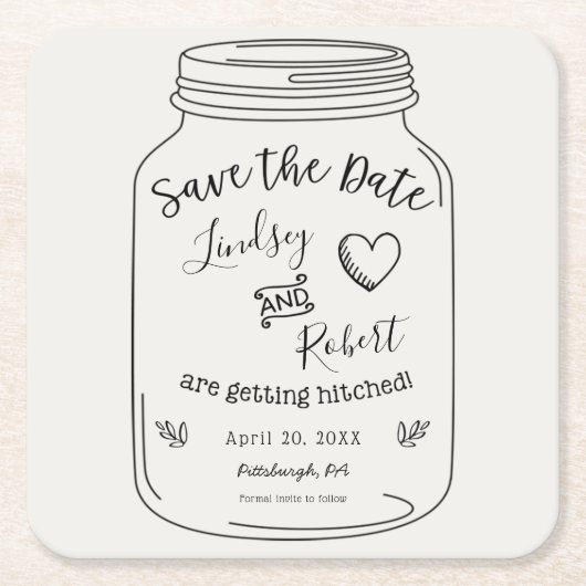 Rustic Mason Jar Save the Date Rechteckiger Pappuntersetzer (Vorderseite)