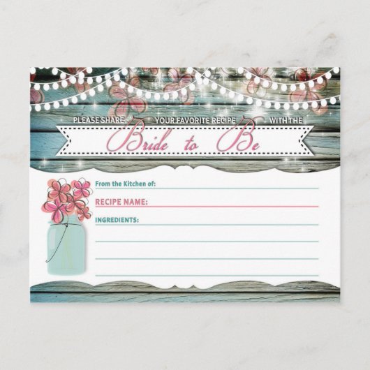 Rustic Mason Jar Shabby Chic Rezept Karte (Vorderseite)