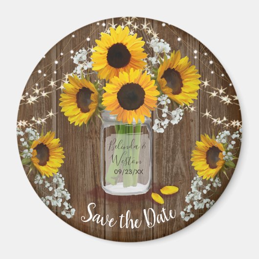 Rustic Mason Jar Sonnenblume Save the Date Hochzei Magnet (Vorne)
