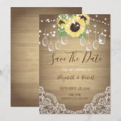 Rustic Mason Jar, Sonnenblume, Spitze Save the Dat Date (Vorne/Hinten)