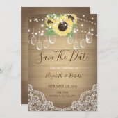 Rustic Mason Jar, Sonnenblume, Spitze Save the Dat Save The Date (Vorne/Hinten)