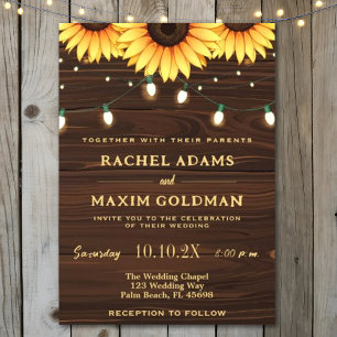 Rustic Mason Jar Sonnenblumen Lichter Hochzeit Einladung