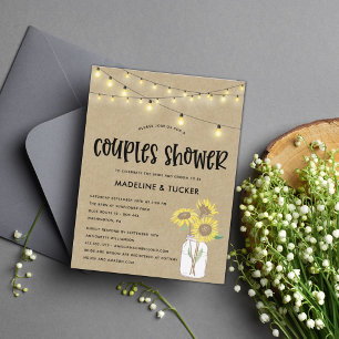 Rustic Mason Jar Sonnenblumen Lichter Paare Dusche Postkarte