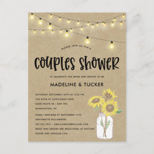 Rustic Mason Jar Sonnenblumen Lichter Paare Dusche Postkarte