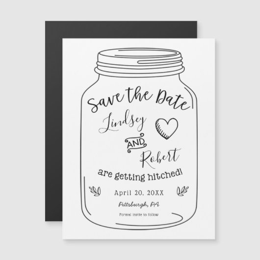 Rustic Mason Jar Speichern Sie das Date Magnet (Vorne/Hinten)