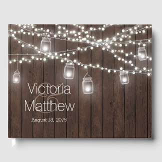 Rustic Mason Jar String Light Wedding Guest Book Gästebuch