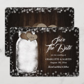 Rustic Mason Jar String Lights Barn Wood Wedding Save The Date (Vorne/Hinten)