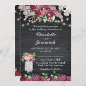 Rustic Mason Jar String Lights Burgundy Wedding Einladung (Vorne/Hinten)