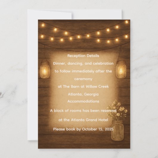 Rustic Mason Jar String Lights Hochzeitseinladung Einladung (Rückseite)