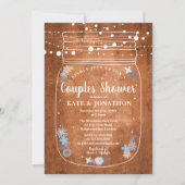 Rustic Mason Jar String Lights Paare Dusche Einladung (Vorderseite)