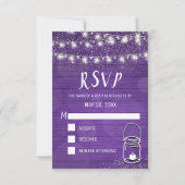 Rustic Mason Jar String Lights Violet Wedding RSVP (Vorderseite)