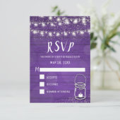 Rustic Mason Jar String Lights Violet Wedding RSVP (Stehend Vorderseite)