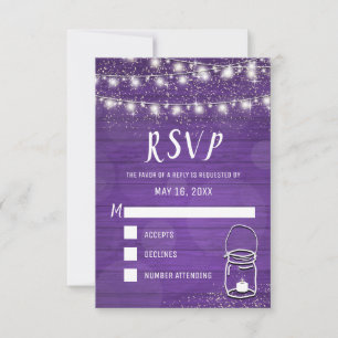 Rustic Mason Jar String Lights Violet Wedding RSVP