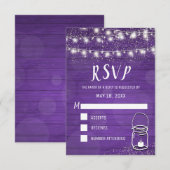Rustic Mason Jar String Lights Violet Wedding RSVP Karte (Vorne/Hinten)