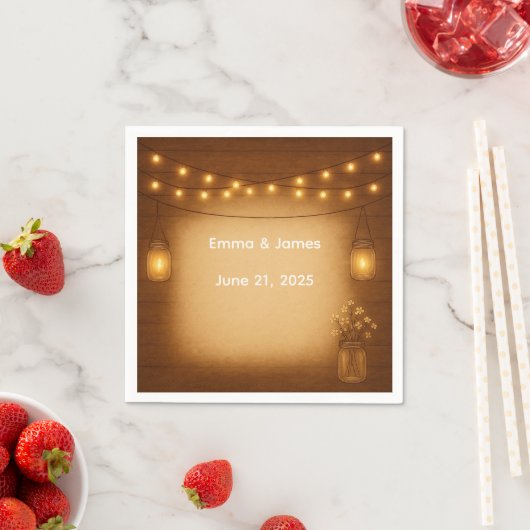 Rustic Mason Jar & String Lights Wedding Napkins Serviette (Beispiel)