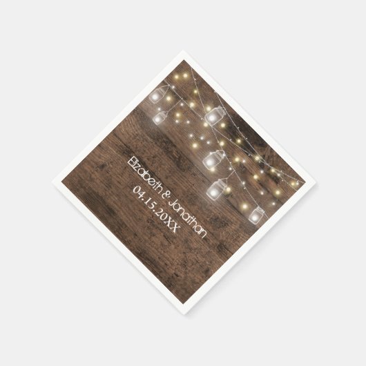 Rustic Mason Jar String Lights Wedding Serviette (Ecke)