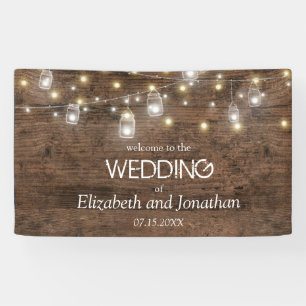 Rustic Mason Jar String Lights Wedding Willkommen Banner