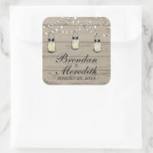 Rustic Mason Jar String of Lights Quadratischer Aufkleber (Tasche)