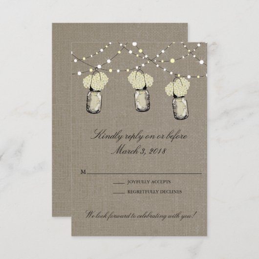 Rustic Mason Jar String of Lights UAWG RSVP Karte (Vorne/Hinten)