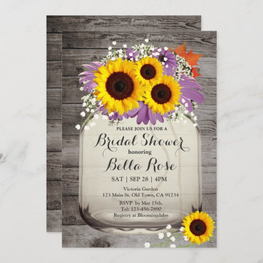 Rustic Mason Jar Sunflower Brautparty Einladung (Vorne/Hinten)