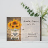 Rustic Mason Jar Sunflower RSVP Cards Karte (Stehend Vorderseite)