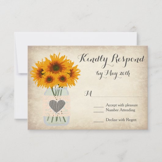 Rustic Mason Jar Sunflower RSVP Cards Karte (Vorderseite)