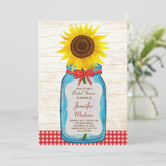 Rustic Mason Jar & Sunflower Save the Date (Stehend Vorderseite)
