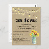 Rustic Mason Jar Sunflower Save the Date Postkarte (Vorne/Hinten)
