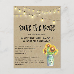Rustic Mason Jar Sunflower Save the Date Postkarte