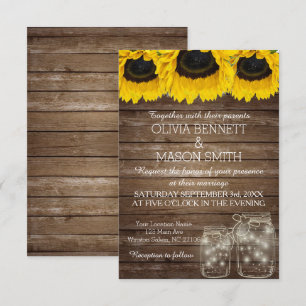 Rustic Mason Jar Sunflower Wedding Card Einladung