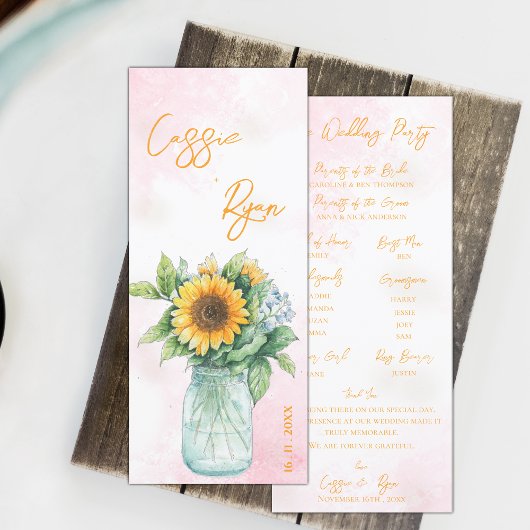 Rustic Mason Jar Sunflower Wedding Party Programm
