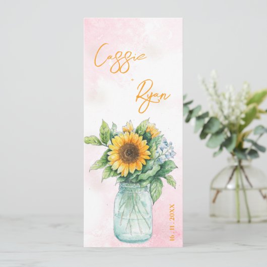 Rustic Mason Jar Sunflower Wedding Party Programm (Stehend Vorderseite)