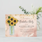 Rustic Mason Jar Sunflowers Foto Abschluss Einladung (Stehend Vorderseite)
