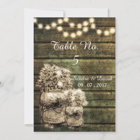 Rustic Mason Jar Tischnummern (Vorderseite)