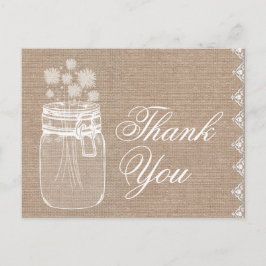 Rustic Mason Jar und Blume Vielen Dank Burlap A02 Postkarte