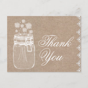 Rustic Mason Jar und Blume Vielen Dank Burlap A02 Postkarte