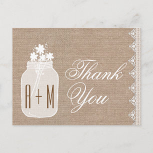 Rustic Mason Jar und Blume Vielen Dank Burlap A06 Postkarte