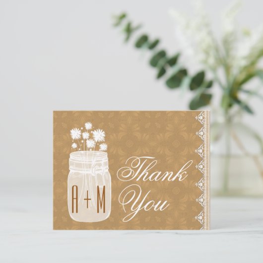 Rustic Mason Jar und Blume Vielen Dank Gold A10 Postkarte (Stehend Vorderseite)